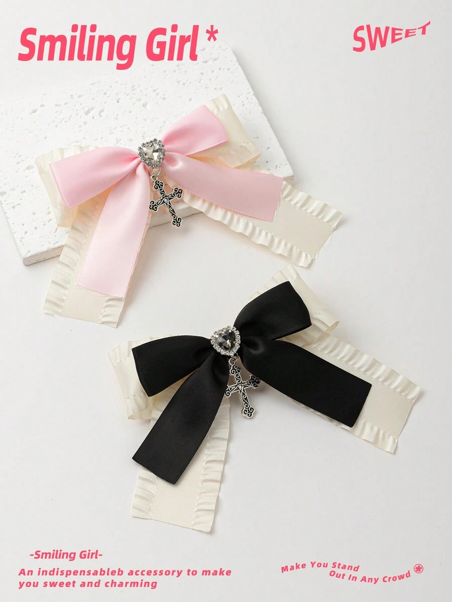 1 chiếc kẹp tóc hình trái tim & chéo Diamante đáng yêu theo phong cách lolita, thích hợp cho Kawaii, đi học, đi làm, kỳ nghỉ hè, các cô gái tụ tập Halloween - Nhiều màu - Xem 1