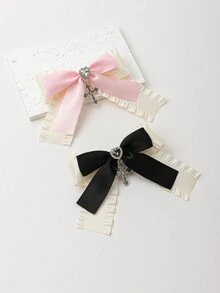 1 chiếc kẹp tóc hình trái tim & chéo Diamante đáng yêu theo phong cách lolita, thích hợp cho Kawaii, đi học, đi làm, kỳ nghỉ hè, các cô gái tụ tập Halloween - Nhiều màu - Xem 2