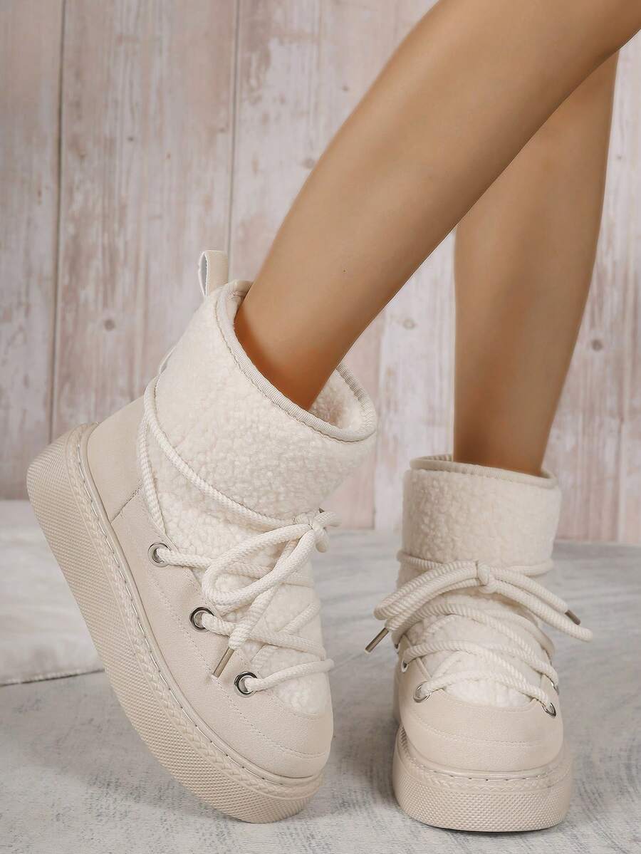 Women's 2024 New Style Plush Short Boots With WrapAround Lace