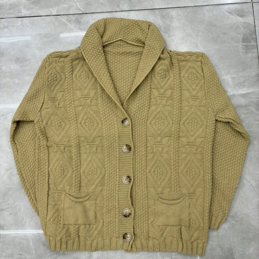 Women's Plus Size Casual Cardigan In Wool-Like Fabric, With A V-Neck, Long Sleeves, And Buttons. Warm Lining And Regular Fit. Ideal For Winter. - Beige - View 1