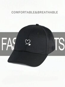 1 件黑色双心设计棒球帽和户外太阳帽和棒球帽，男女通用情人节外出必备单品 - 黑色 - 查看 2