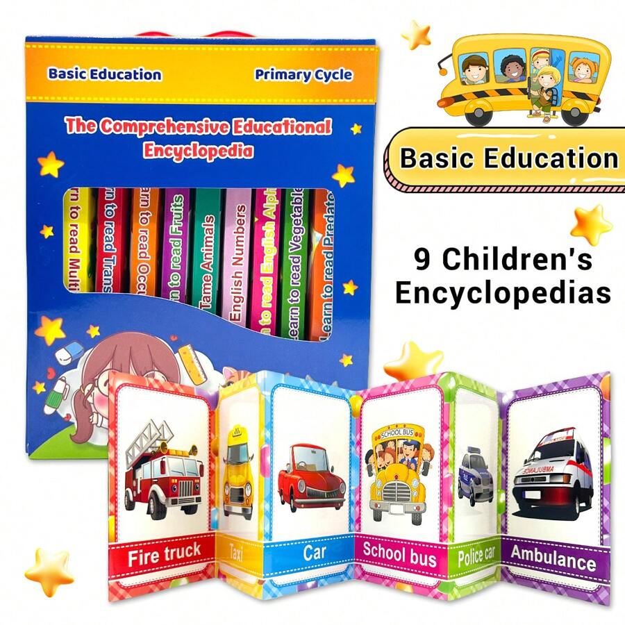 1 Box Of 9pcs Foldable English Vocabulary Learning Books For Kids