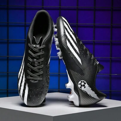 A Pair Of New Professional Men's And Women's Competition Training Shoes Adult AG Anti-Slip Spikes Combat Boots College Students Breathable Football Shoes Lovers Outdoor Lawn Soccer Cleats Leather Black Light Football Boots Sports Soccer Shoes.