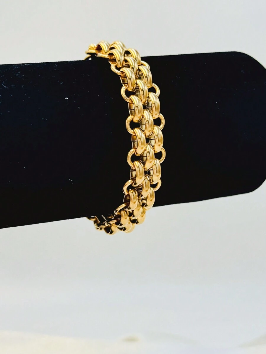1 pieza Brazalete trenzado exagerado de acero inoxidable, adecuado para el uso de primavera y verano de mujeres, retención de color de enchapado al vacío de larga duración