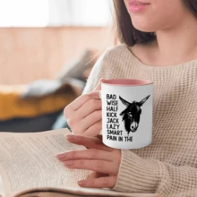 1pc, Inner Colored Ceramic Coffee Mug 11 Oz, Coffee Cups Tea Cup With Colorful Handle, Funny Bad Donkey, Donkey Mug, Funny Dad Mug, Adult Humor Mug, Funny Gift Friend Gift Idea, Novelty Gift, Reusable Coffee Mug For Party, Office Mug, Room Decor House Warming Gifts New Home - 粉色 - 查看 5