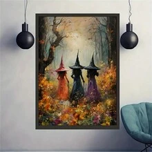 1 幅充满活力的女巫集会野花帆布艺术品 - 无框海报，适合家居装饰，是卧室、办公室、客厅、咖啡厅、酒吧的独特礼物 - 艺术壁画，适合现代空间装饰，无框 - 彩色 - 查看 4