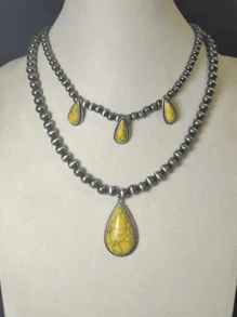 1 pezzo Collana con pendente in lega di zinco con doppio strato di perline e intarsiato di turchese per le donne