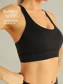 Tender Angel Bare Sensation Yoga Suit Women Sports Bra Summer Anti-Shock Cross Running Yoga Fitness Tank Top Dopamine Bra Gym Top - Black - View 2