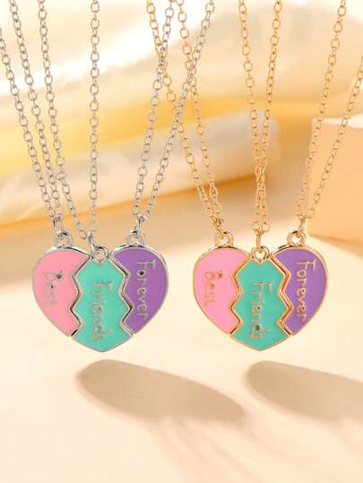 Collar de aleación de zinc de amor multicolo, conjunto de 3 collares de moda infantiles a juego