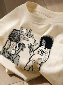 Tween Boy Cartoon Printed Crew Neck T-Shirt Casual Short Sleeve Knitted Tee Top, Spring & Summer