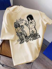 Tween Boy Cartoon Printed Crew Neck T-Shirt Casual Short Sleeve Knitted Tee Top, Spring & Summer