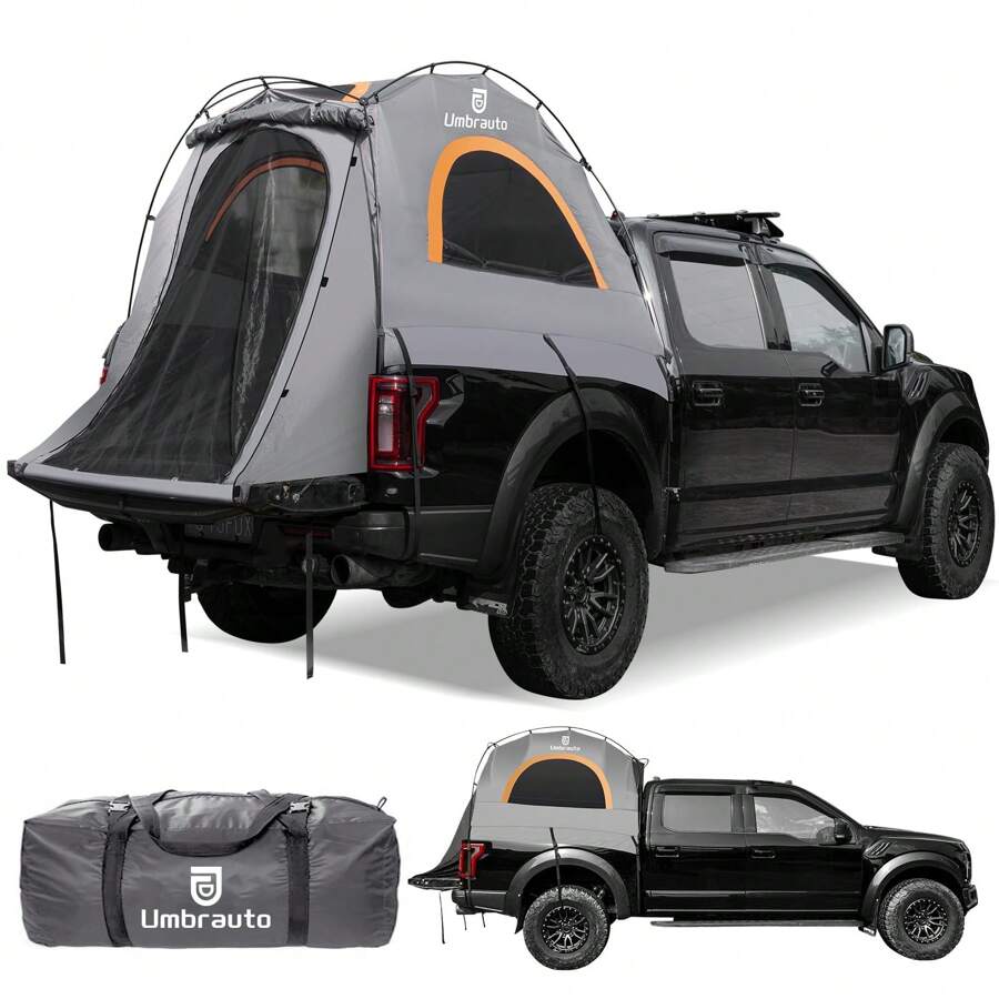 Pickup Truck Bed Tent 6.4'-6.7' 3000mm Waterproof Truck Tent 2 Person Use With Double Layer Windows For All-Season Camping Easy Setup - Xám - Xem 1