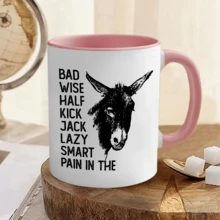 1pc, Inner Colored Ceramic Coffee Mug 11 Oz, Coffee Cups Tea Cup With Colorful Handle, Funny Bad Donkey, Donkey Mug, Funny Dad Mug, Adult Humor Mug, Funny Gift Friend Gift Idea, Novelty Gift, Reusable Coffee Mug For Party, Office Mug, Room Decor House Warming Gifts New Home - 粉色 - 查看 3