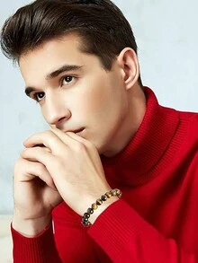 2/4 件 8 毫米虎眼石磨砂石火山石黑玻璃手链串珠套装高端大气男女工艺珠宝制作串珠 DIY 材料 - 彩色 - 查看 9