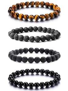 2/4 件 8 毫米虎眼石磨砂石火山石黑玻璃手链串珠套装高端大气男女工艺珠宝制作串珠 DIY 材料 - 彩色 - 查看 1