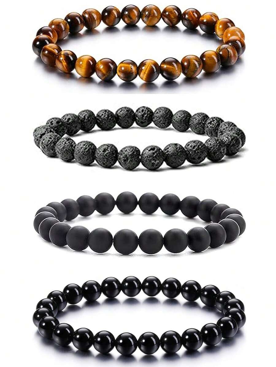 2/4 件 8 毫米虎眼石磨砂石火山石黑玻璃手链串珠套装高端大气男女工艺珠宝制作串珠 DIY 材料 - 彩色 - 查看 1