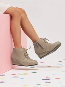 Girls Low Wedge Heel Booties Side Zipper Ankle Boots Toddler/Little Kid/Big Kid - Màu Xám nhạt - Xem 3