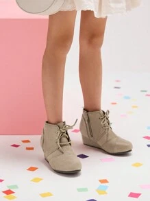 Girls Low Wedge Heel Booties Side Zipper Ankle Boots Toddler/Little Kid/Big Kid - Màu Xám nhạt - Xem 2