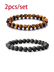 2/4 件 8 毫米虎眼石磨砂石火山石黑玻璃手链串珠套装高端大气男女工艺珠宝制作串珠 DIY 材料 - 彩色 - 查看 16