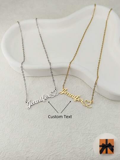 1pc Personalized Stainless Steel Fashionable & Minimalist Font Style Heart-Shaped Name Necklace, Customized Gift For Couple, Family Or Friend, Perfect For Daily Wear - Gold Color Gold, Silver Stylish, Fall Fashion, Casual, Vintage, Old Money, Contracted, Simple, Cuties Custom, Personalized, Unique Ideal Gifts For Her Girlfriend, Mom, Family, Friends, Daughter, Her, Grandparents For Anniversaries, For Birthdays, For Daily Wear, For Prom, For Mother's Day, For Valentine's Day, For Graduation, For Weddings Valentines