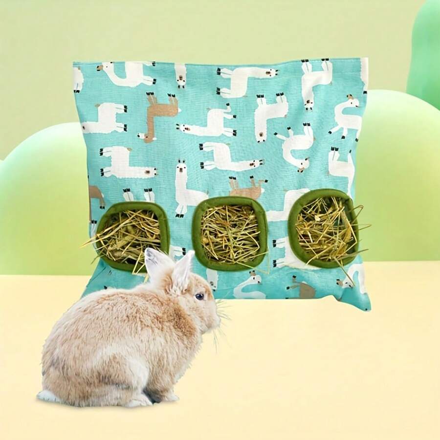 Rabbit Hanging Hay Feeding Bags, Large Capacity Grass Feeder For Rabbits And Guinea Pigs, Dry And Wet Grass Dispenser - Green - View 1