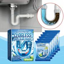 6pcs Drain Cleaner Powder, Heavy Duty Pipe Clog Remover For Kitchen Sink, Strong Deodorizing Drain Unclogging Powder - White - View 1