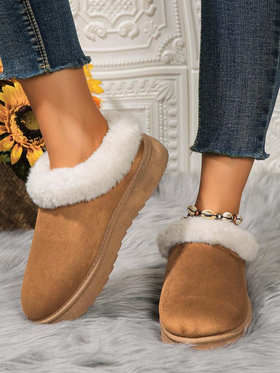 女士秋冬新款毛绒边舒适保暖内衬厚实保暖优雅休闲时尚百搭雪地靴 - 紫紅色 - 查看 1