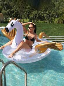 XL Size Inflatable Golden Pegasus Ride-On Float, Sequin Decoration, Multi-Person Thick Water Floating Swimming Ring, For Pool - White - View 5