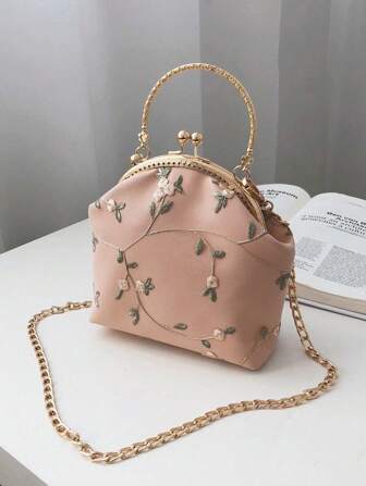 时尚链条手提包，粉色小花贝壳包，斜挎女包，小包