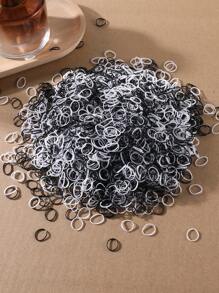 1500 件迷你尺寸（直径 0.47 英寸）一次性橡胶发带、马尾辫夹、女孩日常使用的发饰，黑色和白色 - 黑與白 - 查看 2