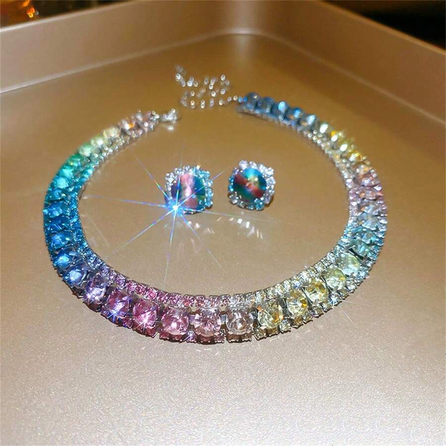 1set Crystal Necklace And Earring Jewelry Set