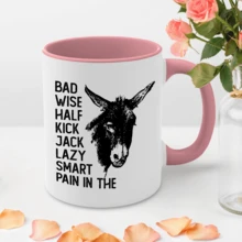 1pc, Inner Colored Ceramic Coffee Mug 11 Oz, Coffee Cups Tea Cup With Colorful Handle, Funny Bad Donkey, Donkey Mug, Funny Dad Mug, Adult Humor Mug, Funny Gift Friend Gift Idea, Novelty Gift, Reusable Coffee Mug For Party, Office Mug, Room Decor House Warming Gifts New Home - 粉色 - 查看 10