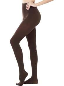 Women's 80 Denier Semi Opaque Tights High Waist Soft Solid Color Pantyhose, Cozy - Coffee Brown - View 2