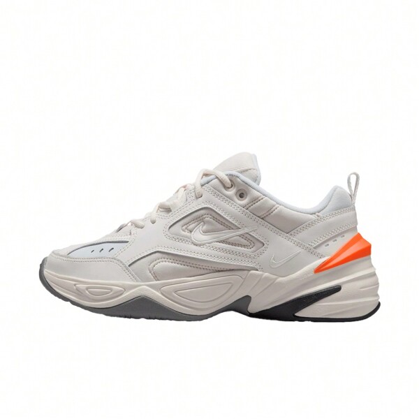 Nike M2K Tekno Women's Low Top Chunky Sneakers, Shock-Absorbing, Anti-Skid, Wear-Resistant, Grey & Orange AO3108-001