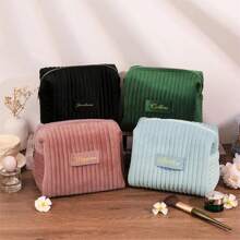 Personalized Bridesmaid Makeup Bag, Customized Velvet Cosmetic Bag, Travel Toiletry Bag, Bridesmaid Proposal Gift, Valentine's Day Gift, Christmas Gift, Merry Christmas - Blue - View 3