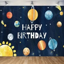 1pc Purple Moon Astronaut Themed First Birthday Party Photography Backdrop Background Cloth - Multicolor - View 23
