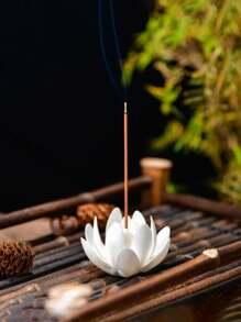 1 cái Giá đựng hương hoa sen trắng bằng gốm, Lư hương có hộp đựng tro có thể tháo rời, Đồ thủ công thủ công, Đồ trang trí nhà bằng hoa thanh lịch cho phòng spa thiền yoga, Đồ trang trí bàn phòng trà - trắng - Xem 3