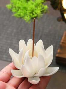 1 cái Giá đựng hương hoa sen trắng bằng gốm, Lư hương có hộp đựng tro có thể tháo rời, Đồ thủ công thủ công, Đồ trang trí nhà bằng hoa thanh lịch cho phòng spa thiền yoga, Đồ trang trí bàn phòng trà - trắng - Xem 5
