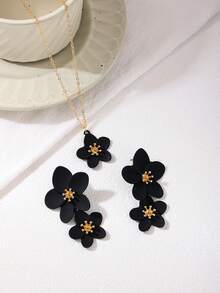 2 件套彩色多巴胺分子花吊坠项链和耳环首饰套装，适合女士，夏季假日风格 - 花朵款 - 查看 4