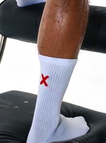 2 pares de calcetines deportivos de corte alto, de diseño unisex, con letras XX cosidas a mano y de tela premium, color negro y blanco, para todo el año - Blanco y Negro - Ver 6