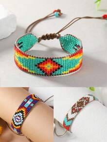 1 Stück handgefertigtes Armband im Boho-Stil mit bunten Perlen, elegantes Accessoire für Damen, ideales Geschenk für Liebe, geeignet für Alltag, Büro und Feste - Handgewebtes Armband - Übersicht 5