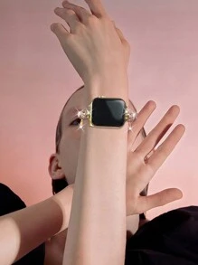 1条兼容苹果手表的女士表带，金色菊花手链装饰表带，适用于Ultra2 1 SE S9/8/7/6/5/4/3/2/1系列，时尚魅力礼物，适合年轻女士、派对、活动，全球畅销替换表带，尺寸38mm/40mm/41mm/42mm/44mm/45mm/49mm，智能手表配件，时尚魅力女士金色首饰，珍珠，派对、海滩、母亲节、节日、夏季、毕业礼物，全球畅销新品。 - 金色 - 查看 7