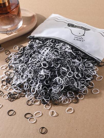 1500pcs Mini Size (0.47inch Diameter) Disposable Rubber Hair Ties, Ponytail Holders, Hair Accessories For Girls' Daily Use, Black & White