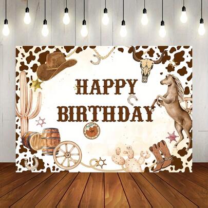 1pc, Western Cowboy Rectangle - Perfect For Birthday Party Photography, Americana Theme Decorations, Cake Table Banner, And Photo Studio Props Easy To Use, And Unique Animal Design, Christmas