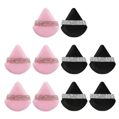 10pcs Diamond Decor Soft Pink Makeup Sponge Triangular Makeup Sponge, Suitable For Loose Powder, Mineral Powder Setting (Black), Makeup, Affordable, Room Decor, Vanity, Travel, Bedroom, Makeup Accessories, Makeup Sponge, Makeup Blender, Makeup Sponge