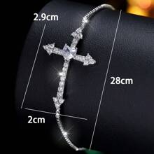 1pc Women's Bracelet, Elegant Minimalist Design Cubic Zirconia Cross Bracelet For Daily Wear
