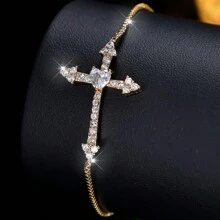 1pc Women's Bracelet, Elegant Minimalist Design Cubic Zirconia Cross Bracelet For Daily Wear