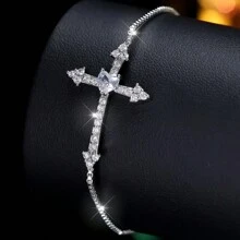 1pc Women's Bracelet, Elegant Minimalist Design Cubic Zirconia Cross Bracelet For Daily Wear