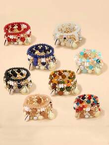4 Vòng tay mặt dây chuyền vỏ kim loại ngắn gọn phong cách Boho sang trọng, nhiều lớp với hạt kẹo - vòng tay nhiều lớp - Xem 7