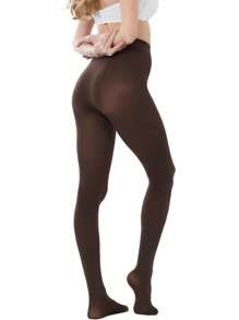 Women's 80 Denier Semi Opaque Tights High Waist Soft Solid Color Pantyhose, Cozy - Coffee Brown - View 4